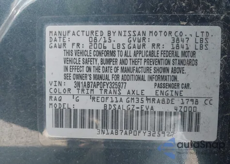 2015 Nissan Sentra Sl from USA, damaged, VIN 3N1AB7AP0FY325977